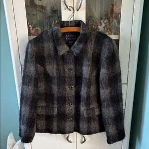 Andrea Viccaro Vintage sz 12 mohair wool lined Women's Black Plaid Jacket euc
